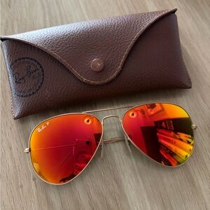 Ray-Ban Polarized Aviator Sunglasses with Mirrored Orange Lenses